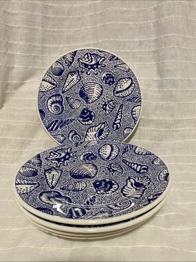 Blue Shell-Pattern Ceramic Dessert Plates - Brand LaPrimula SRL